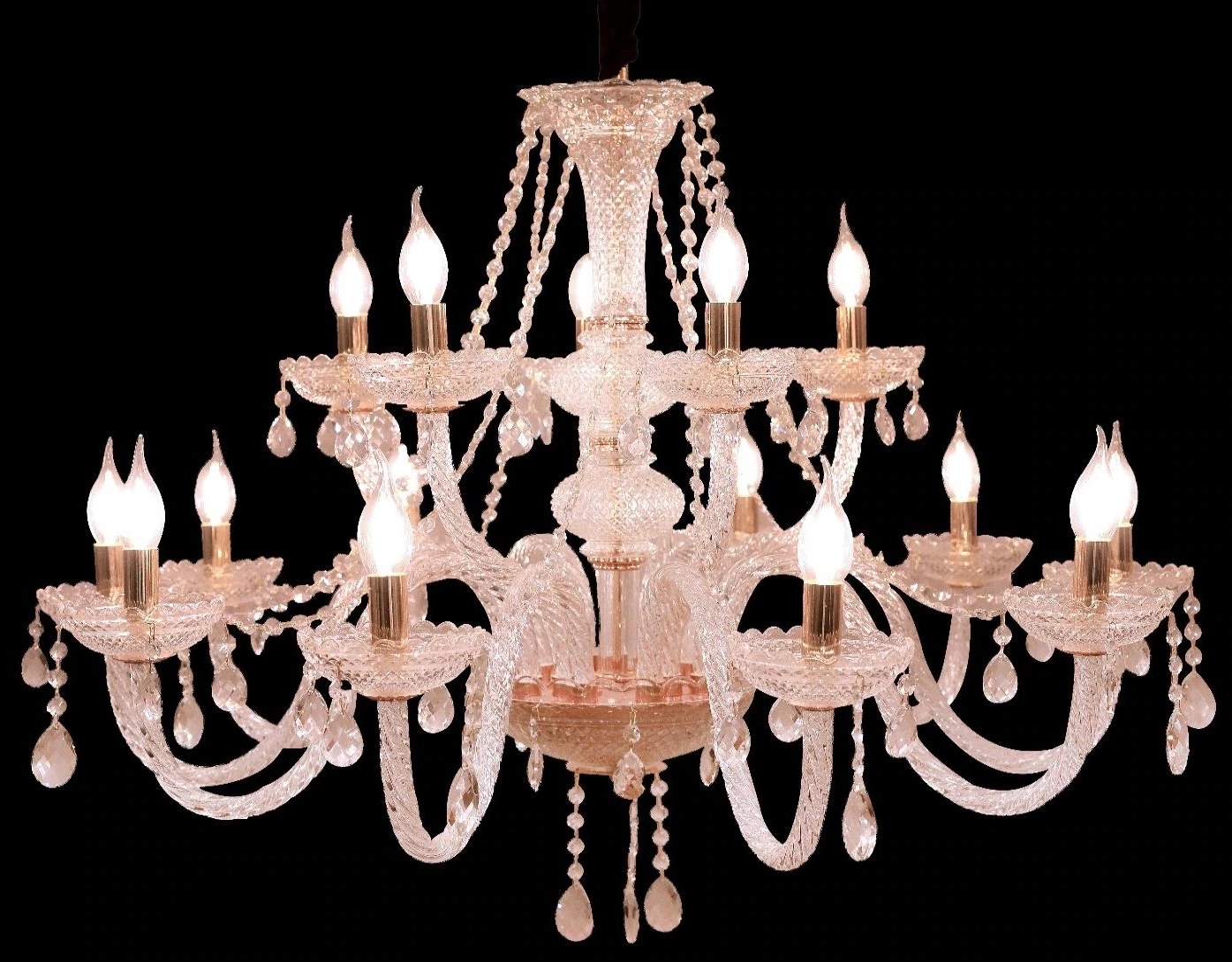 Chandelier 10+5 Gold with crystal Heavy